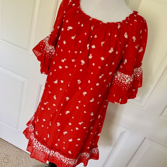 FLORAL BOHO RUFFLE MINI DRESS LINED SUMMER - Picture 4 of 8
